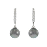 14KT White Gold Diamond and Tahitian Pearl Huggie Earrings