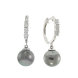 14KT White Gold Diamond and Tahitian Pearl Huggie Earrings