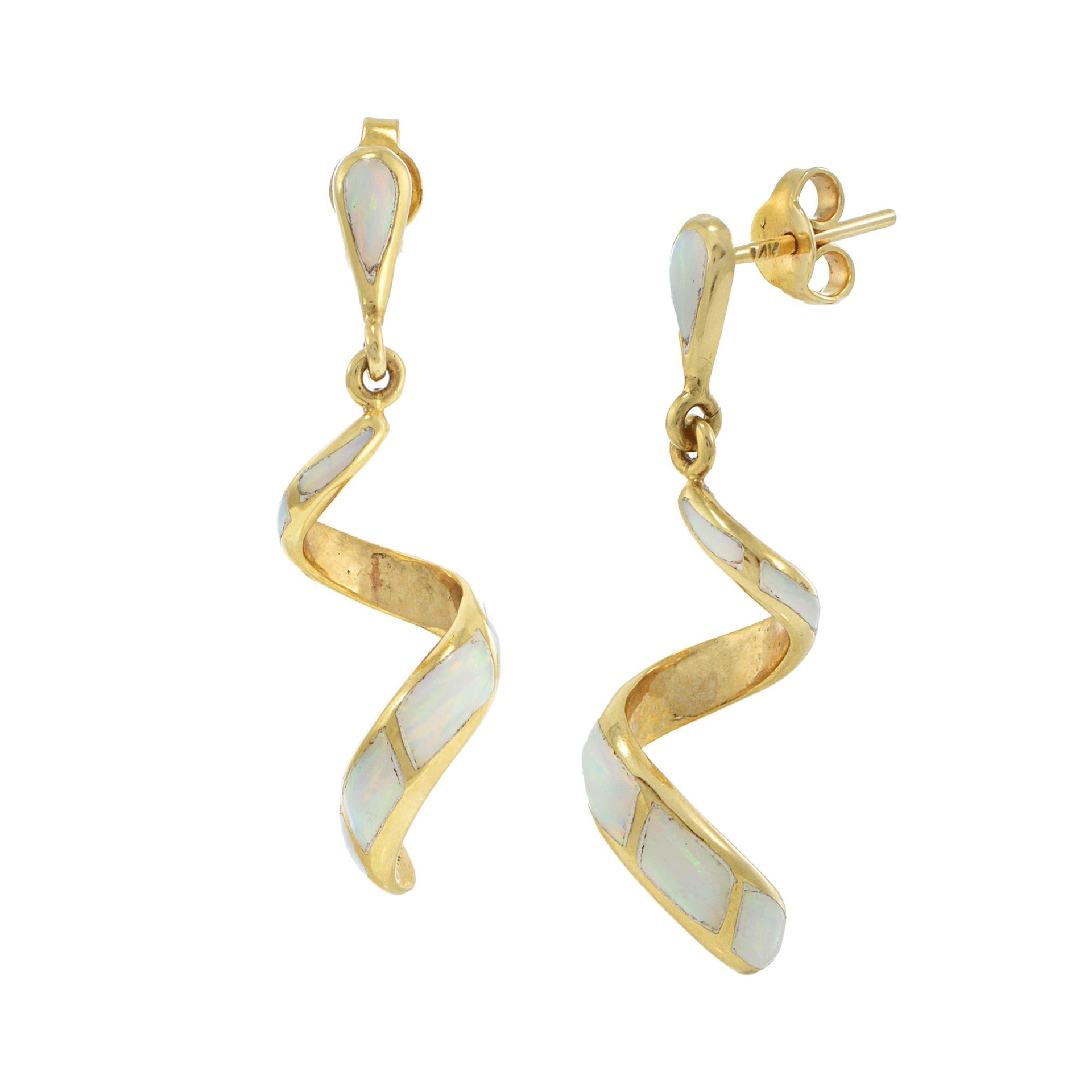 Estate 1970's Circa Opal Swirl 14KT Yellow Gold Earrings