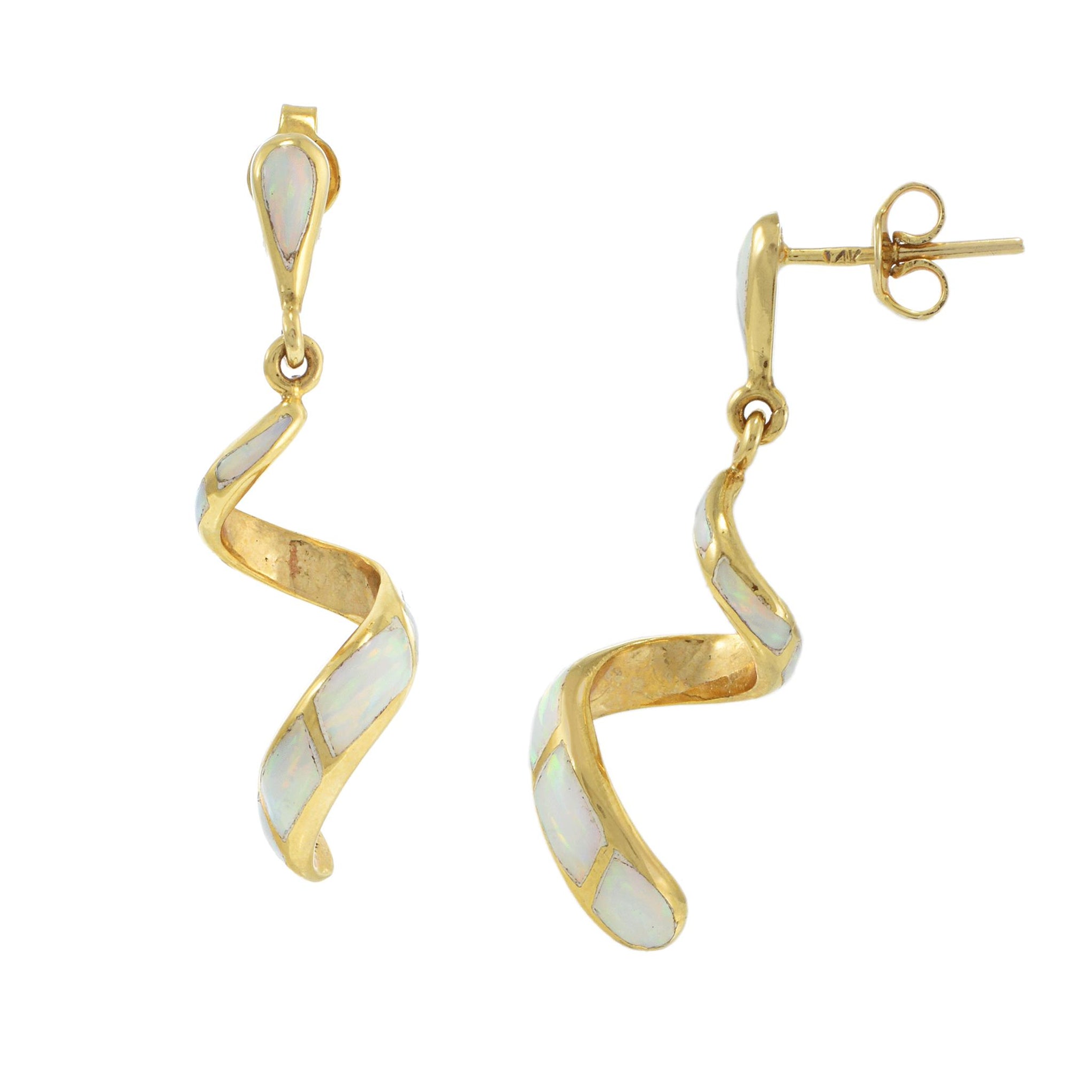 Estate 1970's Circa Opal Swirl 14KT Yellow Gold Earrings