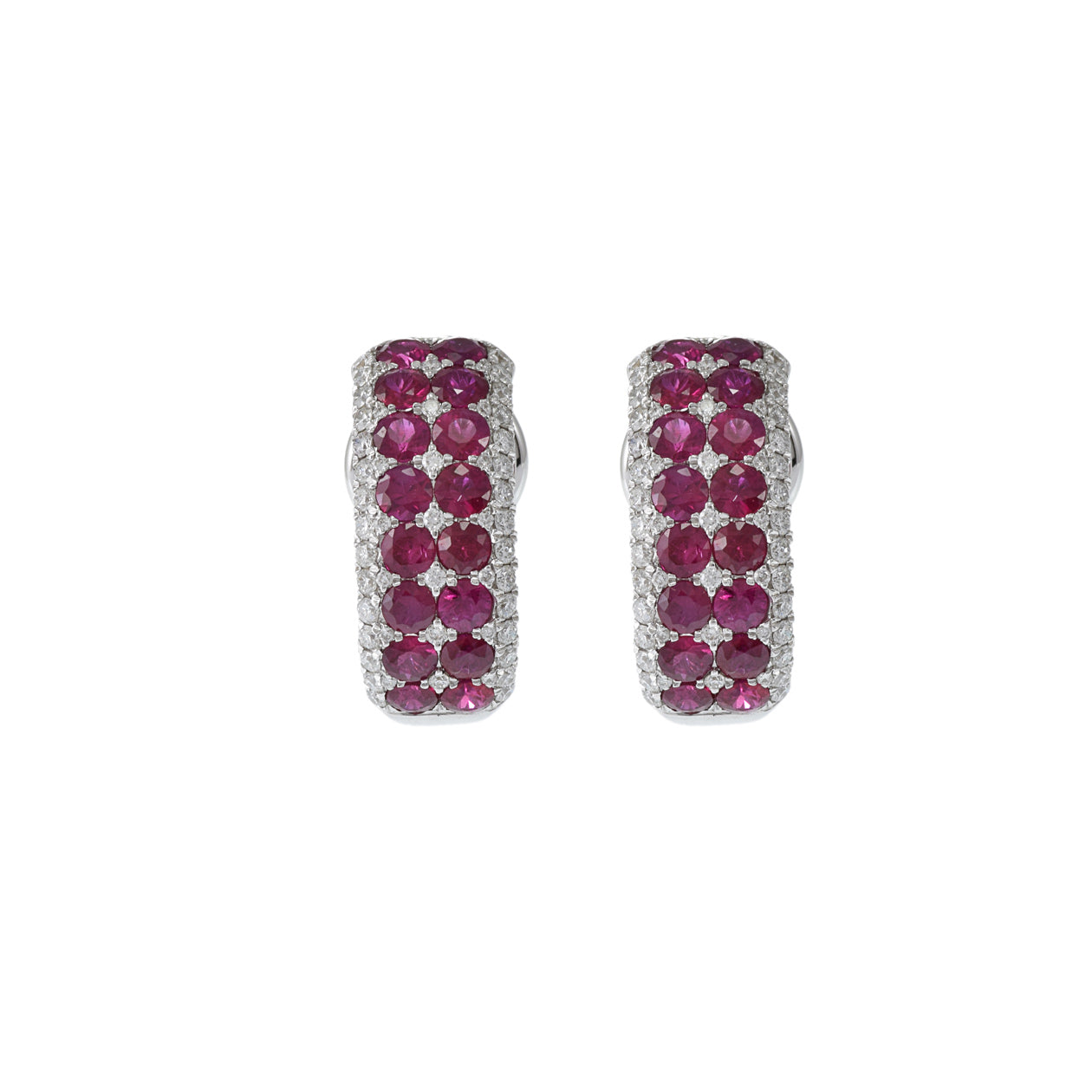 18KT White Gold Ruby And Diamond Huggie Earrings