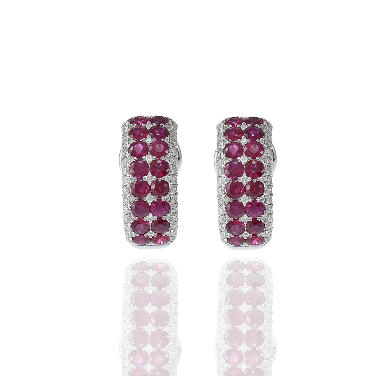 18KT White Gold Ruby And Diamond Huggie Earrings