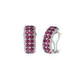 18KT White Gold Ruby And Diamond Huggie Earrings