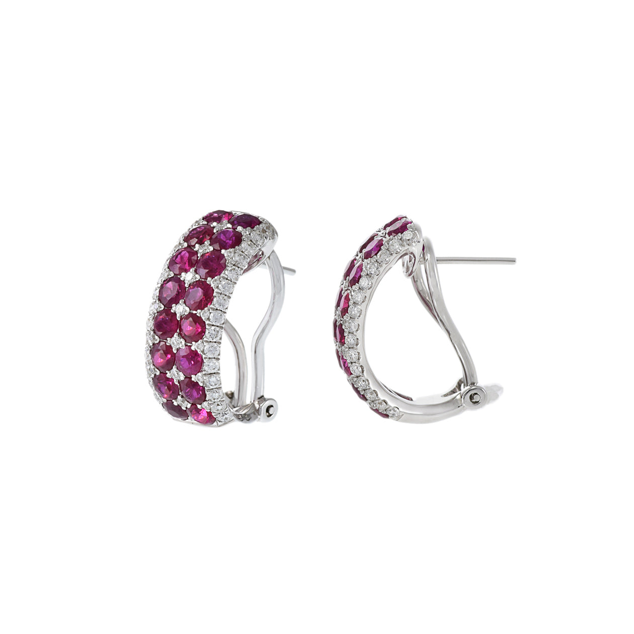 18KT White Gold Ruby And Diamond Huggie Earrings