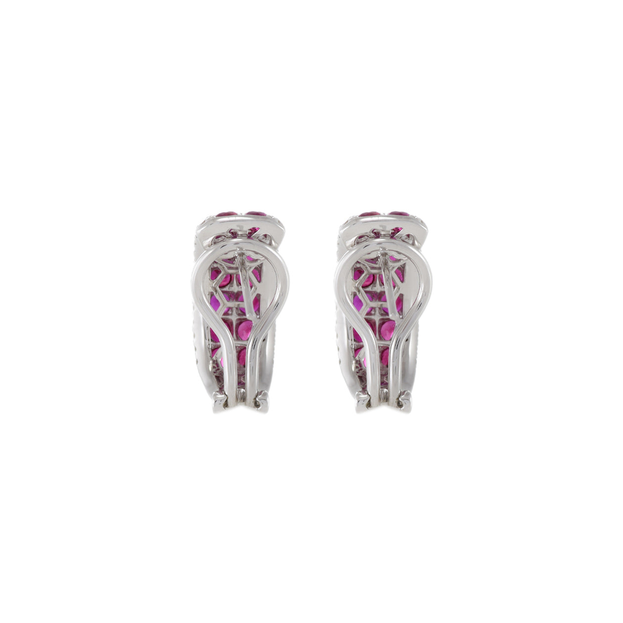 18KT White Gold Ruby And Diamond Huggie Earrings