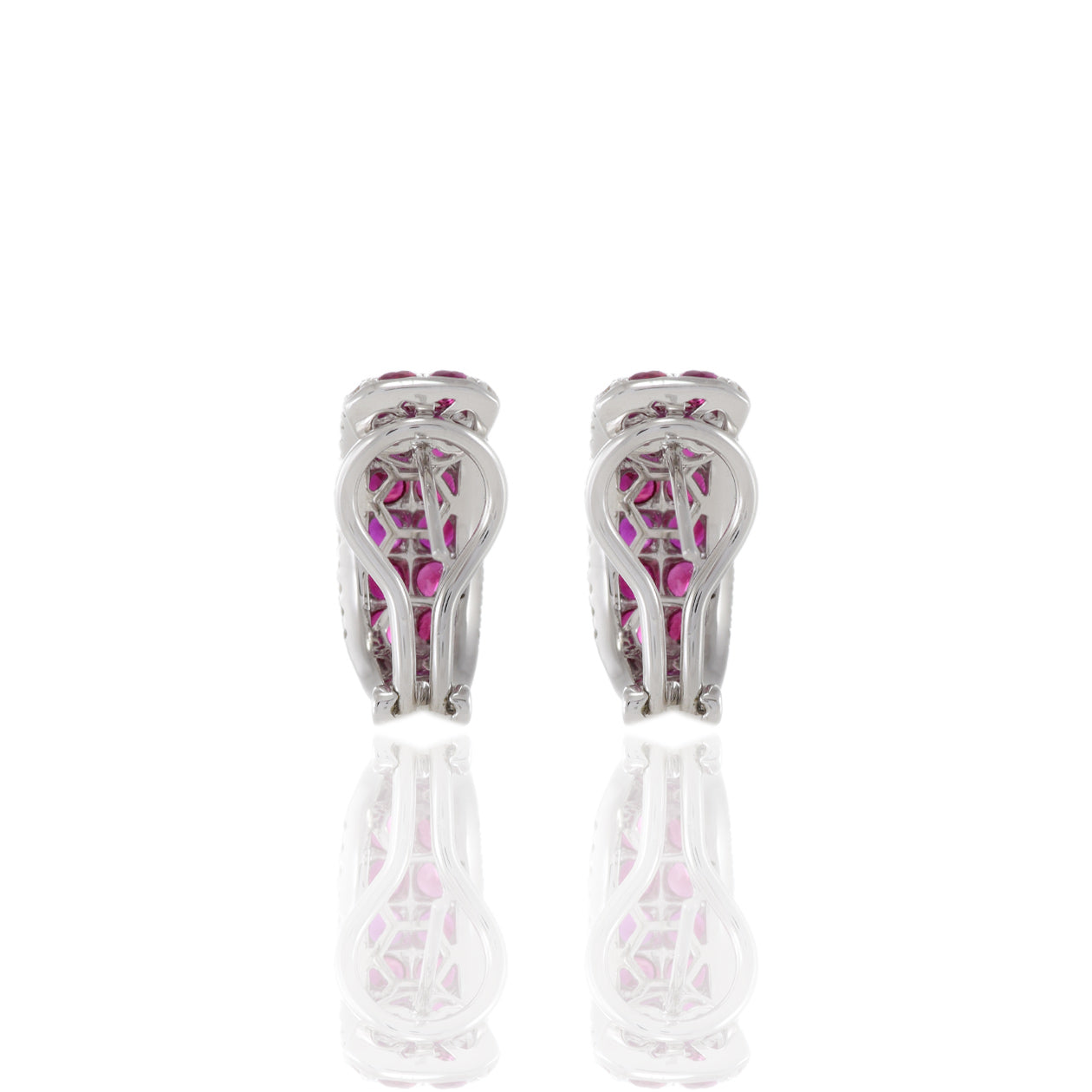 18KT White Gold Ruby And Diamond Huggie Earrings