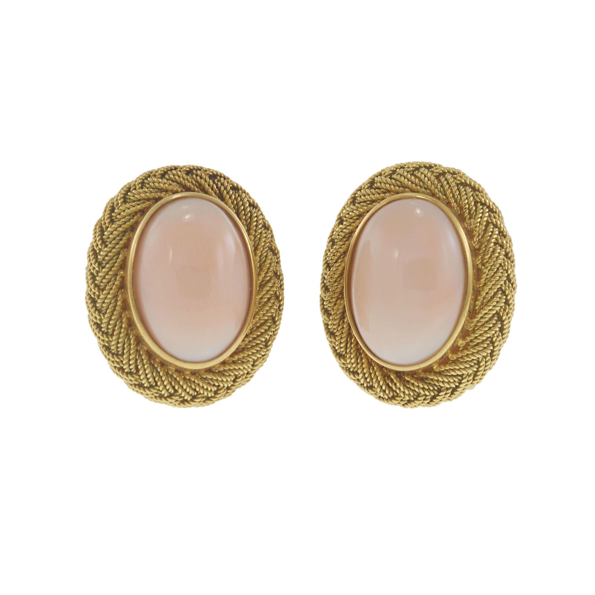18KT Yellow Gold Estate Angel Skin Coral Clip Earrings