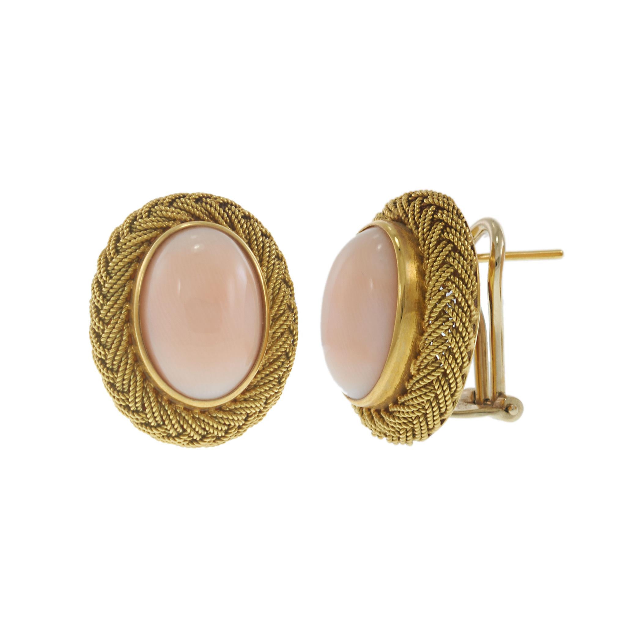 18KT Yellow Gold Estate Angel Skin Coral Clip Earrings