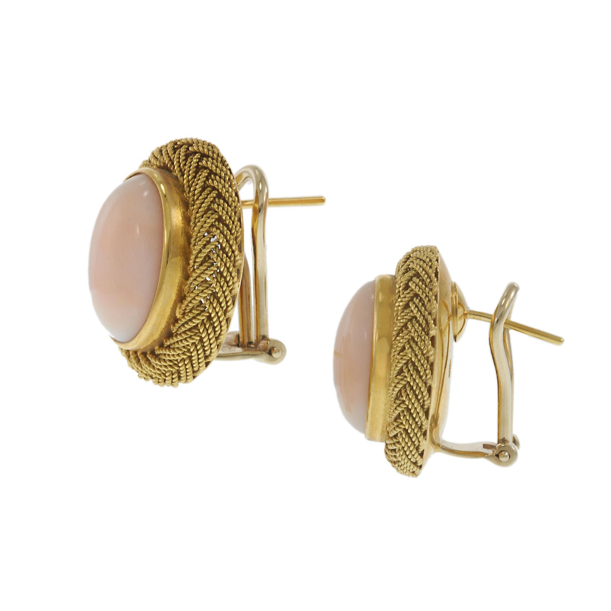 18KT Yellow Gold Estate Angel Skin Coral Clip Earrings