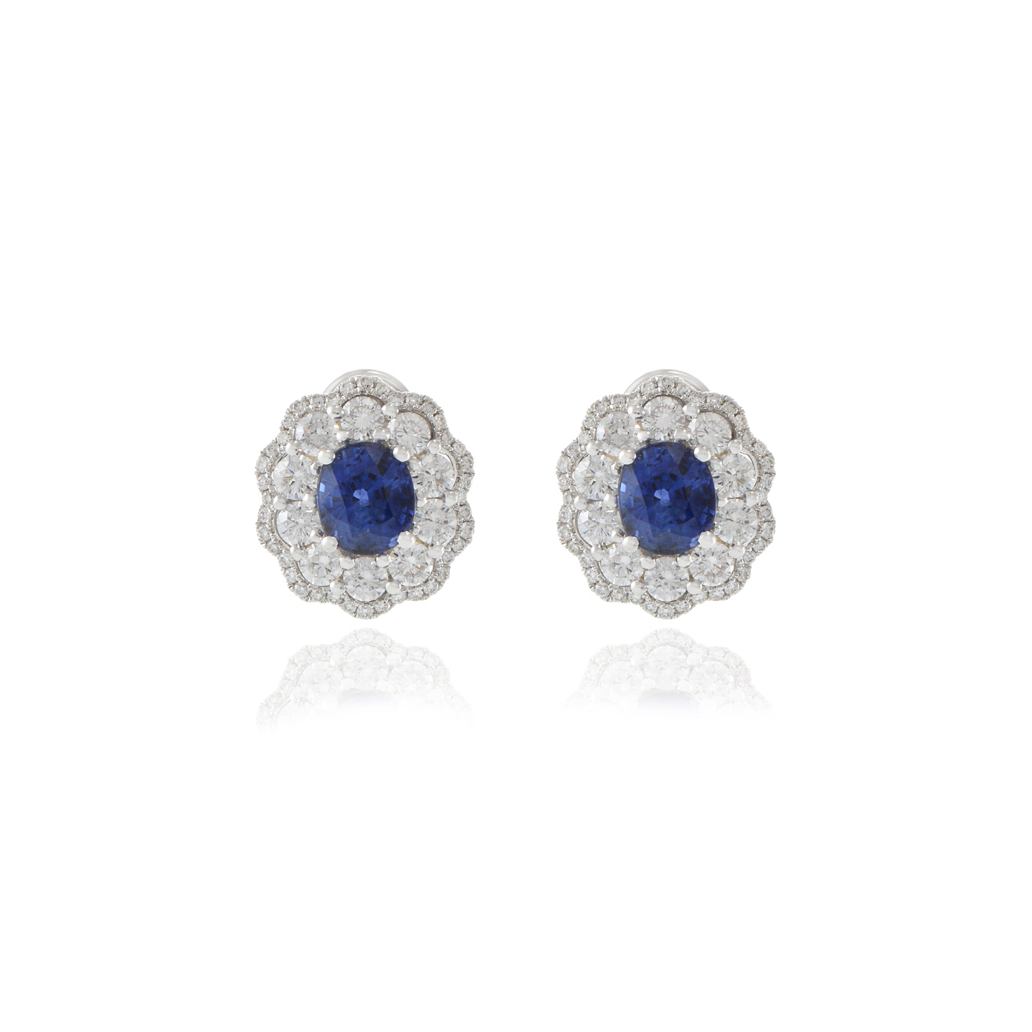 18KT White Gold Blue Sapphire And Diamond Earrings