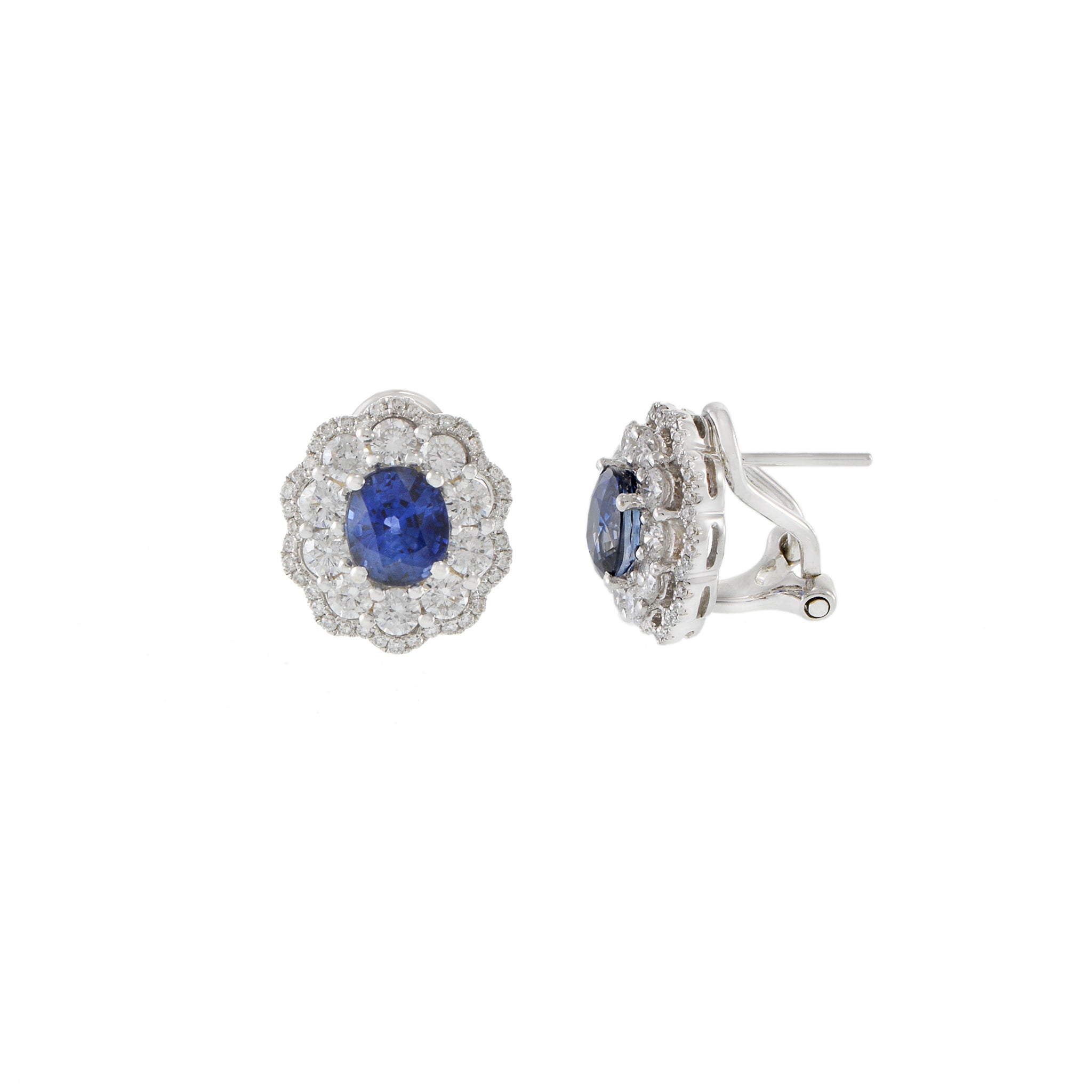 18KT White Gold Blue Sapphire And Diamond Earrings