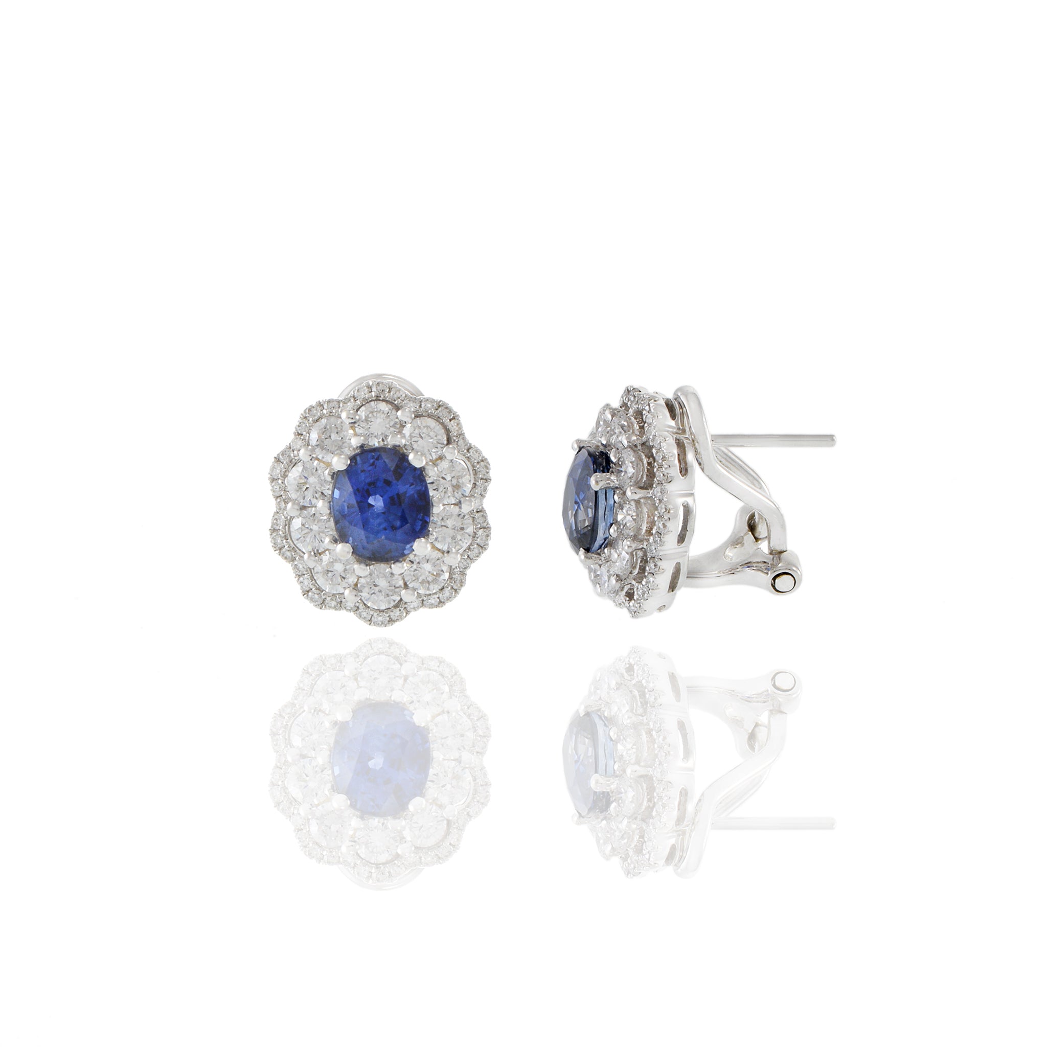 18KT White Gold Blue Sapphire And Diamond Earrings