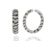 18KT White Gold and Diamond Zebra Pattern Wide Hoop Earrings