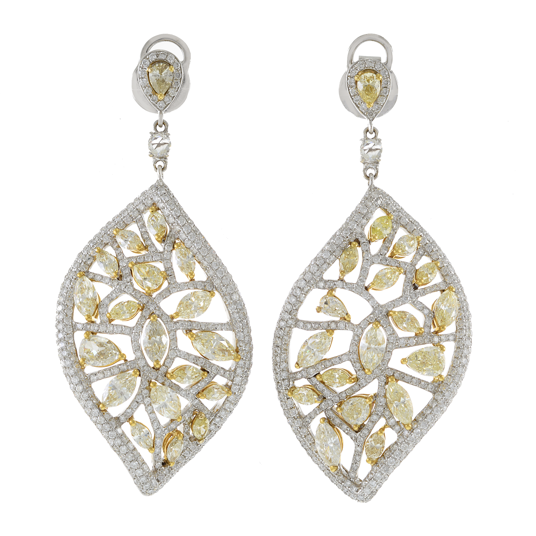 Diamond Leaf Earrings With Fancy Yellow Diamonds