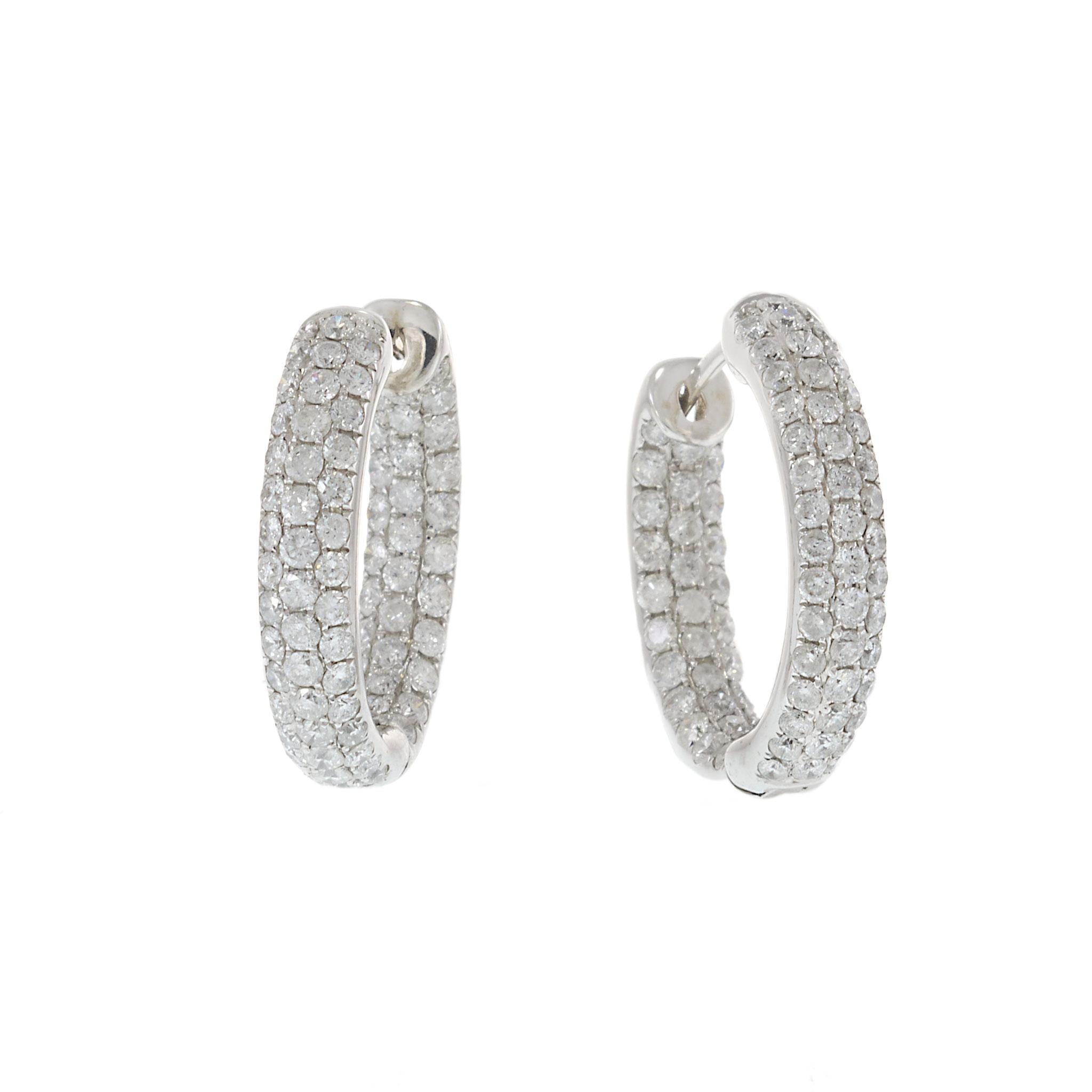 18KT White Gold In-and-Out Pavé Diamond Hoop Earrings