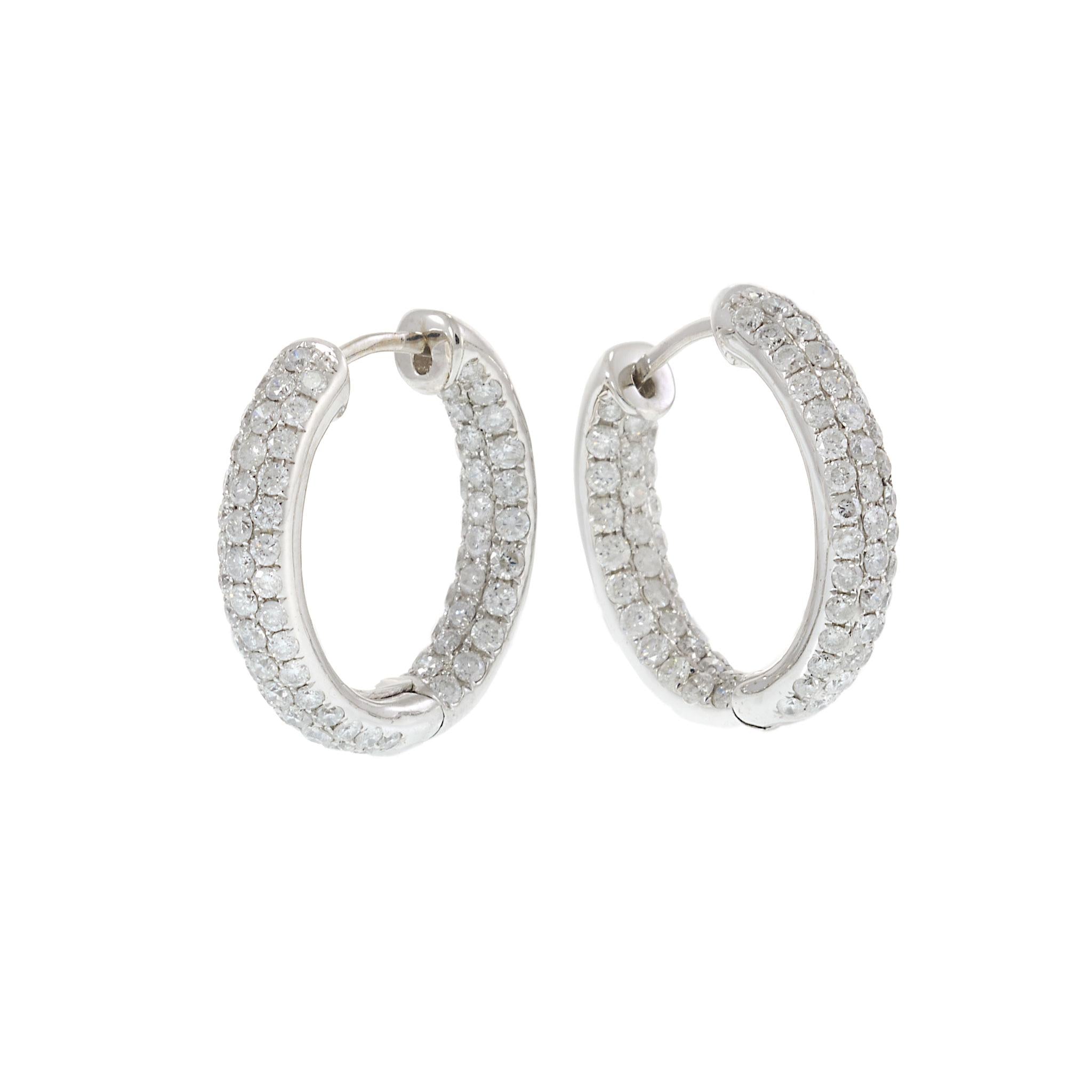 18KT White Gold In-and-Out Pavé Diamond Hoop Earrings