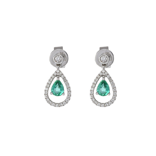 18KT White Gold Emerald And Diamond Drop Earrings