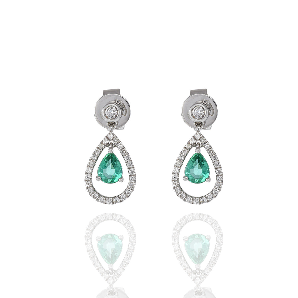 18KT White Gold Emerald And Diamond Drop Earrings