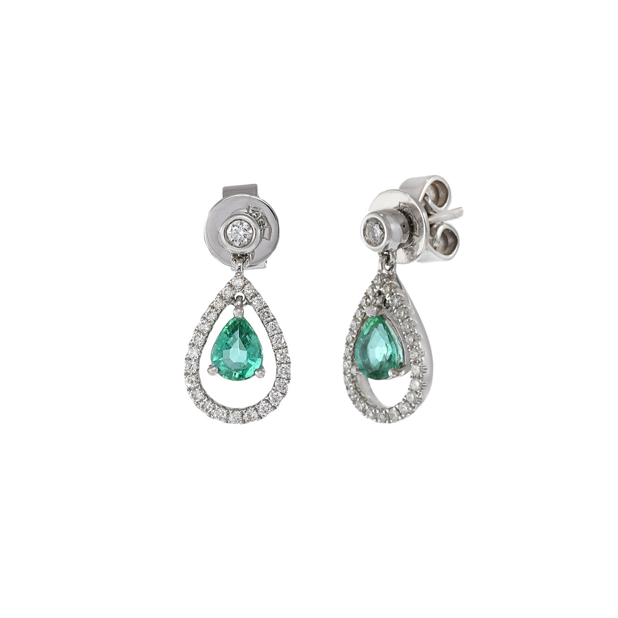 18KT White Gold Emerald And Diamond Drop Earrings