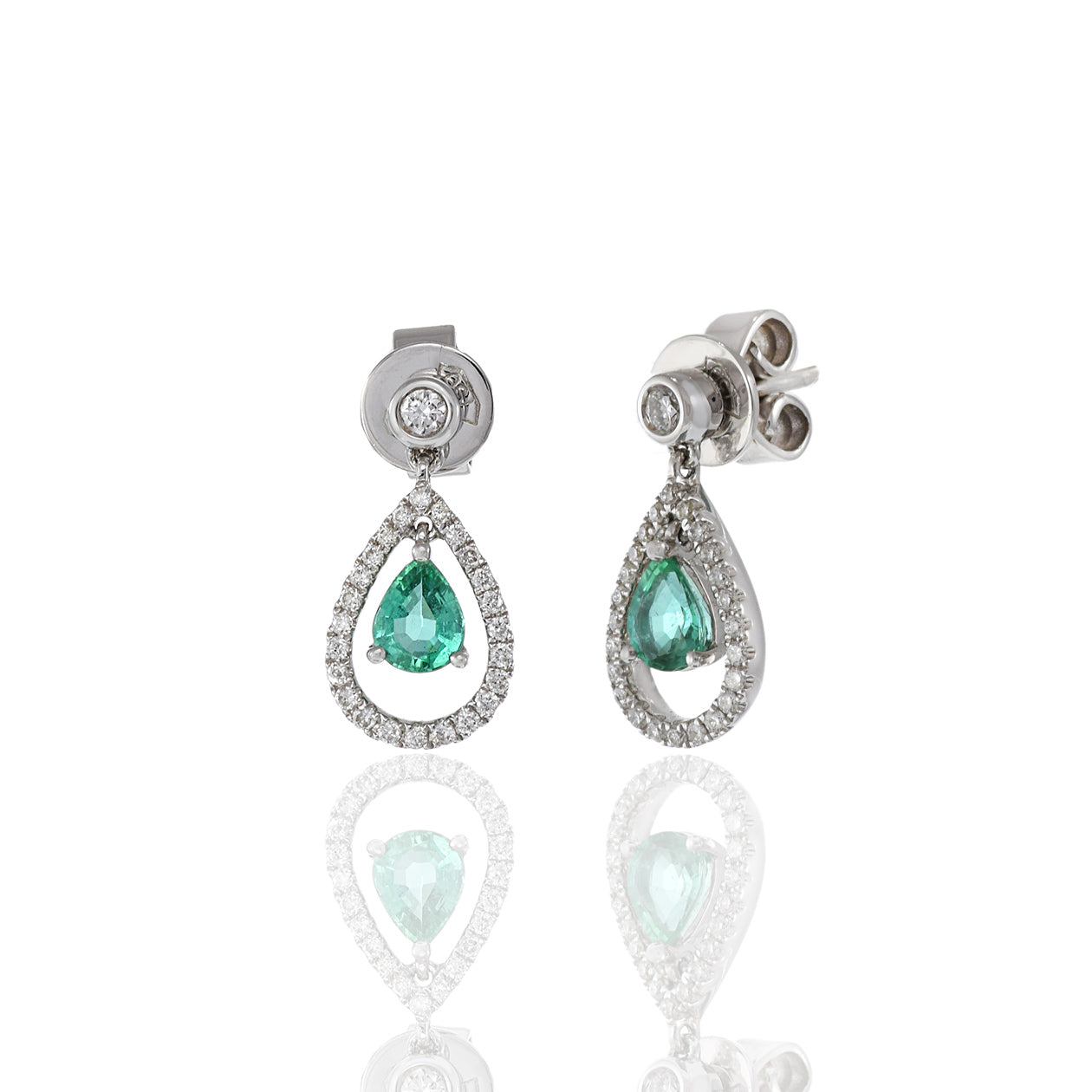 18KT White Gold Emerald And Diamond Drop Earrings