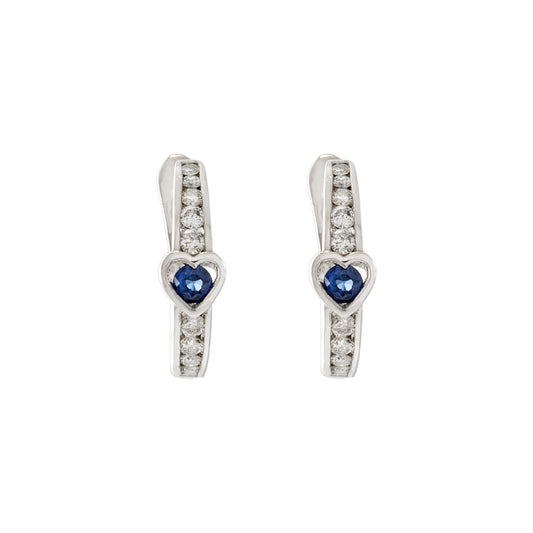 18KT White Gold Blue Sapphire And Diamond Huggie Earrings