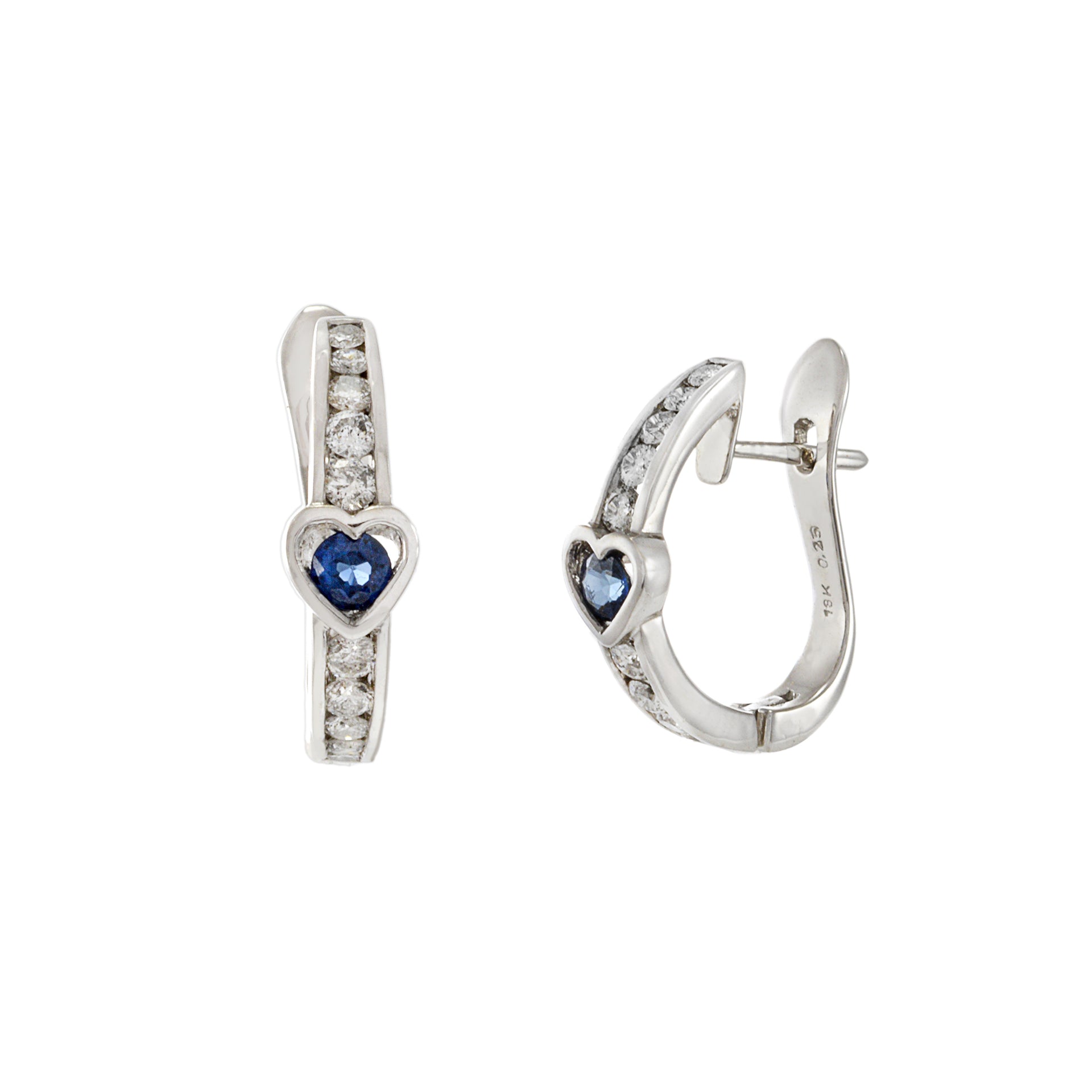 18KT White Gold Blue Sapphire And Diamond Huggie Earrings