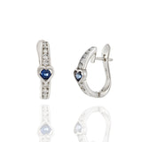 18KT White Gold Blue Sapphire And Diamond Huggie Earrings