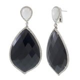 18KT White Gold Faceted Black Onyx and White Agate Diamond Drop Earrings