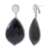 18KT White Gold Faceted Black Onyx and White Agate Diamond Drop Earrings