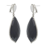 18KT White Gold Faceted Black Onyx and White Agate Diamond Drop Earrings