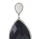 18KT White Gold Faceted Black Onyx and White Agate Diamond Drop Earrings
