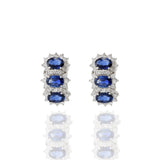 18KT White Gold Ceylon Blue Sapphire And Diamond Huggie Earrings