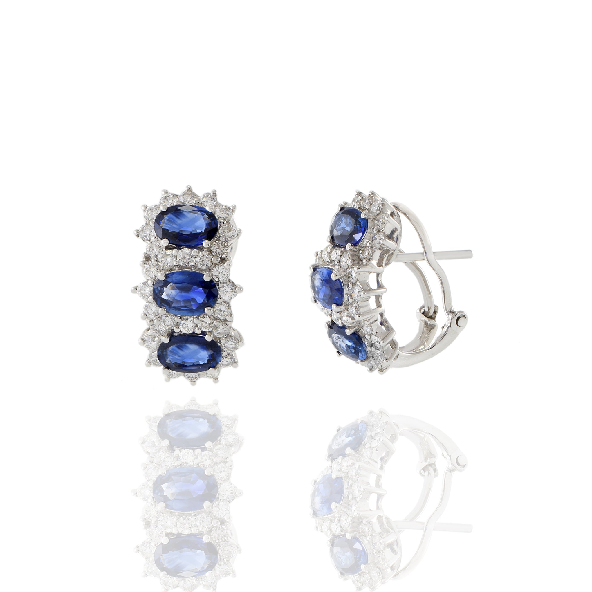 18KT White Gold Ceylon Blue Sapphire And Diamond Huggie Earrings