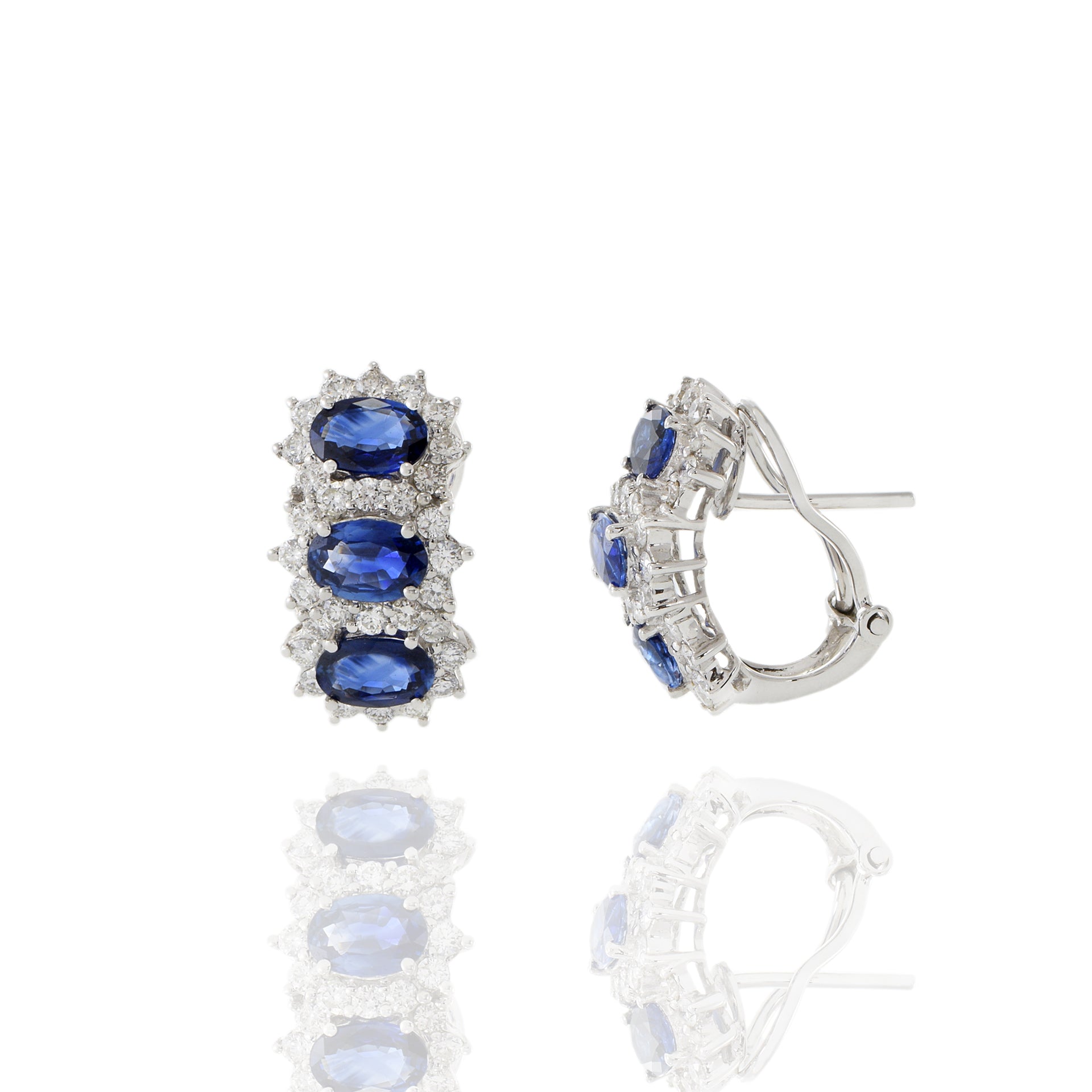 18KT White Gold Ceylon Blue Sapphire And Diamond Huggie Earrings