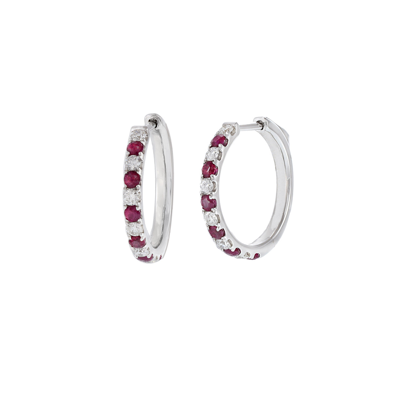 18KT White Gold Ruby And Diamond Hoop Earrings