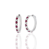 18KT White Gold Ruby And Diamond Hoop Earrings