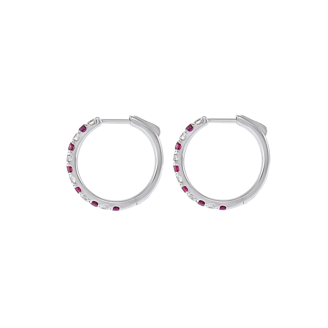 18KT White Gold Ruby And Diamond Hoop Earrings