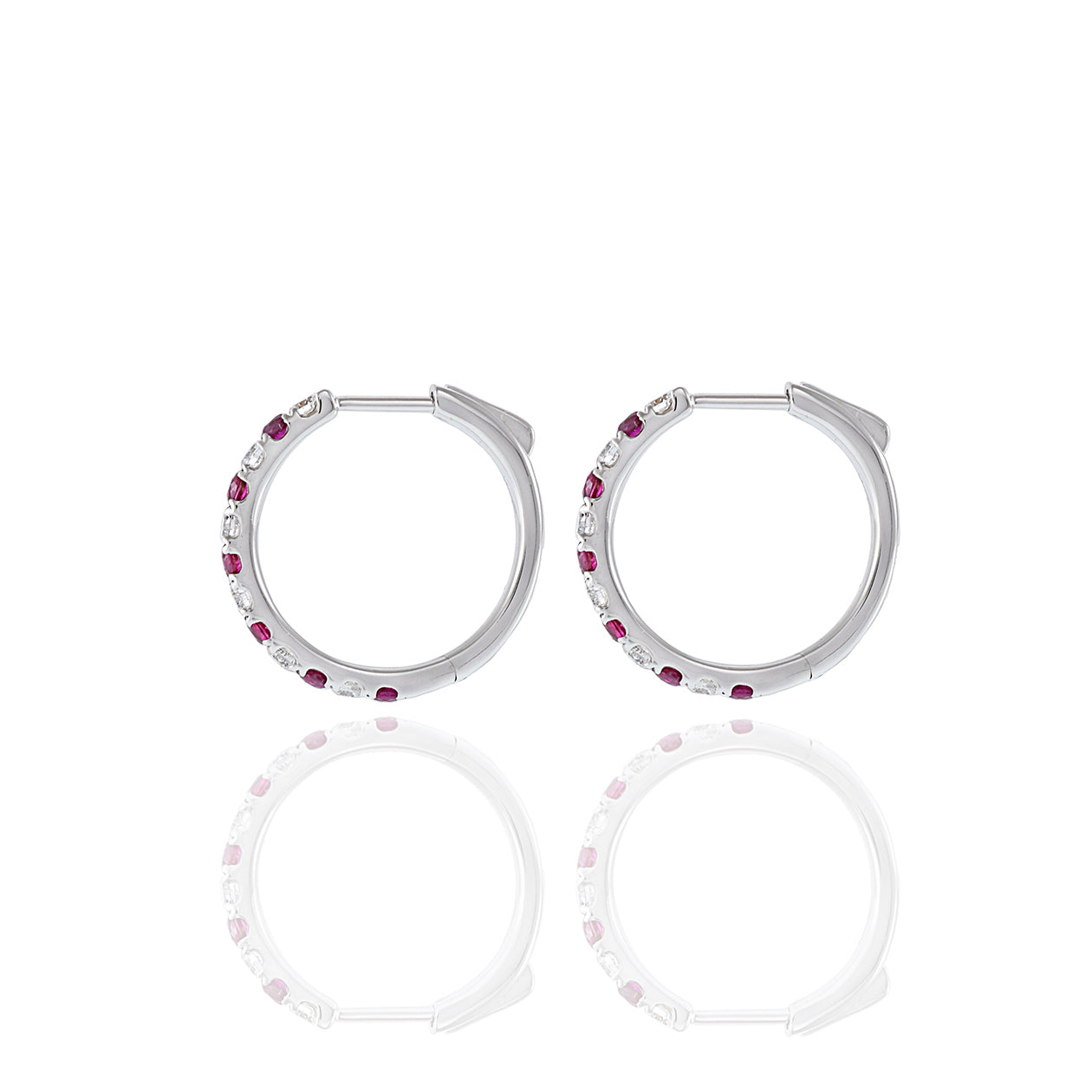 18KT White Gold Ruby And Diamond Hoop Earrings