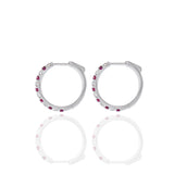 18KT White Gold Ruby And Diamond Hoop Earrings