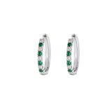 18KT White Gold Emerald And Diamond Hoop Earrings