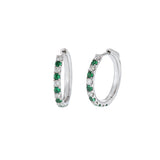 18KT White Gold Emerald And Diamond Hoop Earrings