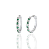 18KT White Gold Emerald And Diamond Hoop Earrings