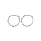 18KT White Gold Emerald And Diamond Hoop Earrings