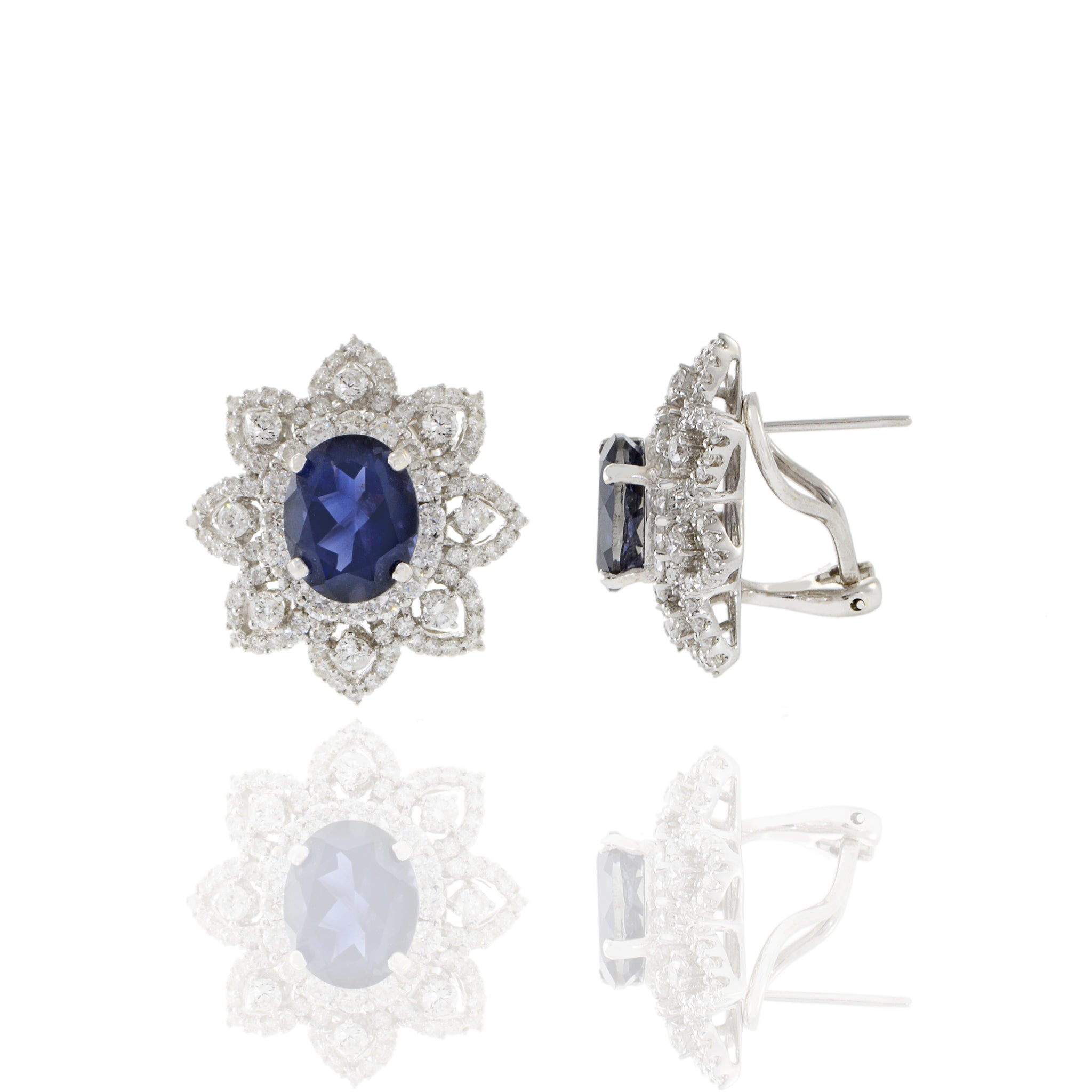 18KT White Gold Iolite And Diamond Earrings