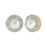 18KT Yellow Gold South Sea Pearl and Diamond Earrings