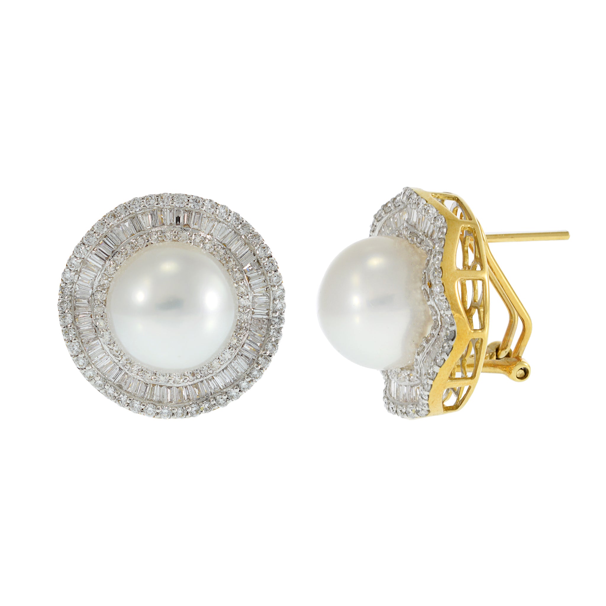 18KT Yellow Gold South Sea Pearl and Diamond Earrings