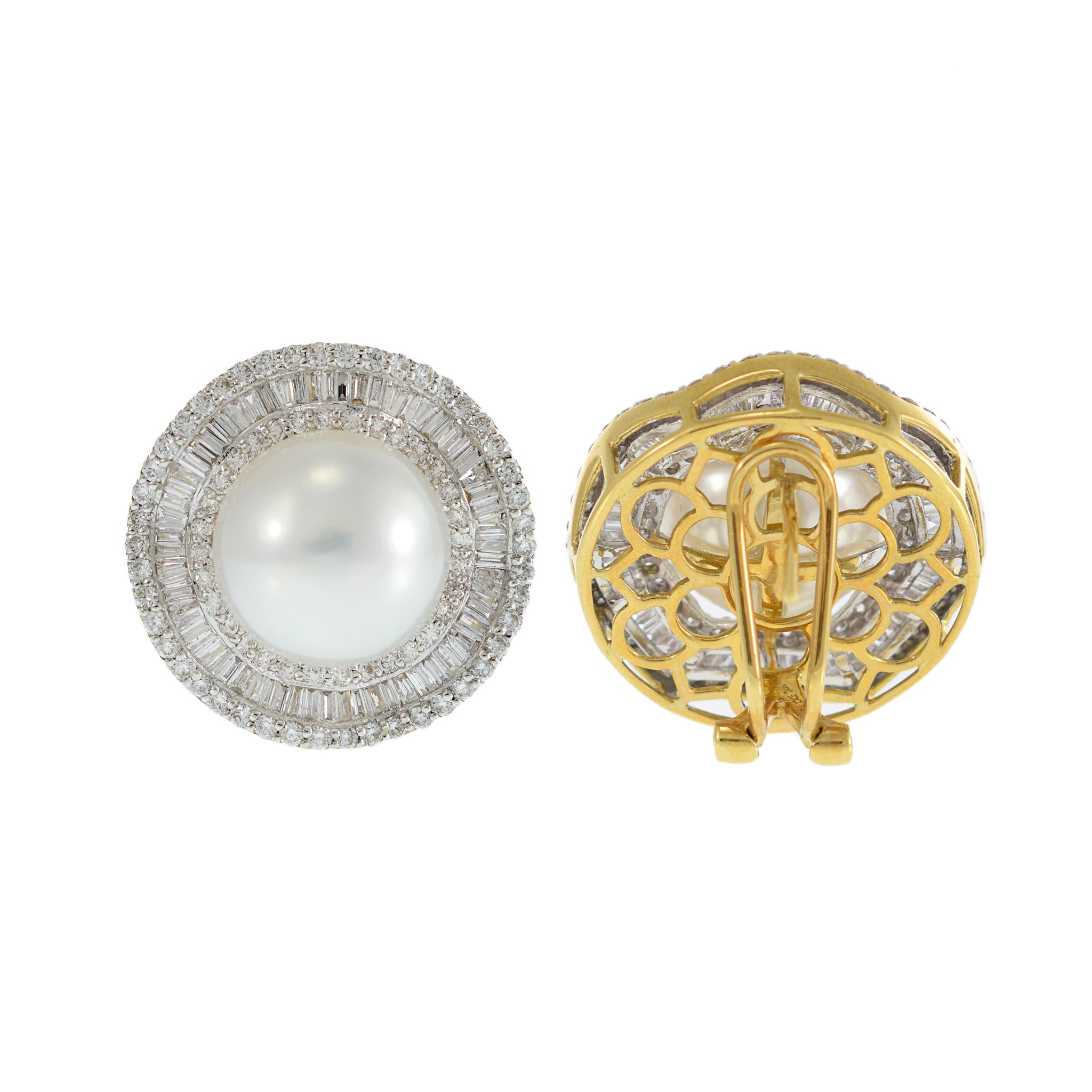 18KT Yellow Gold South Sea Pearl and Diamond Earrings