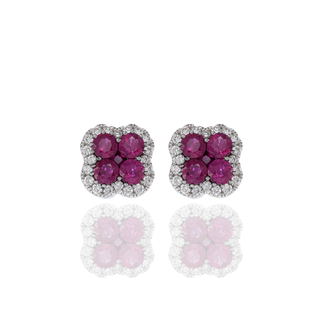 18KT White Gold Ruby And Diamond Earrings