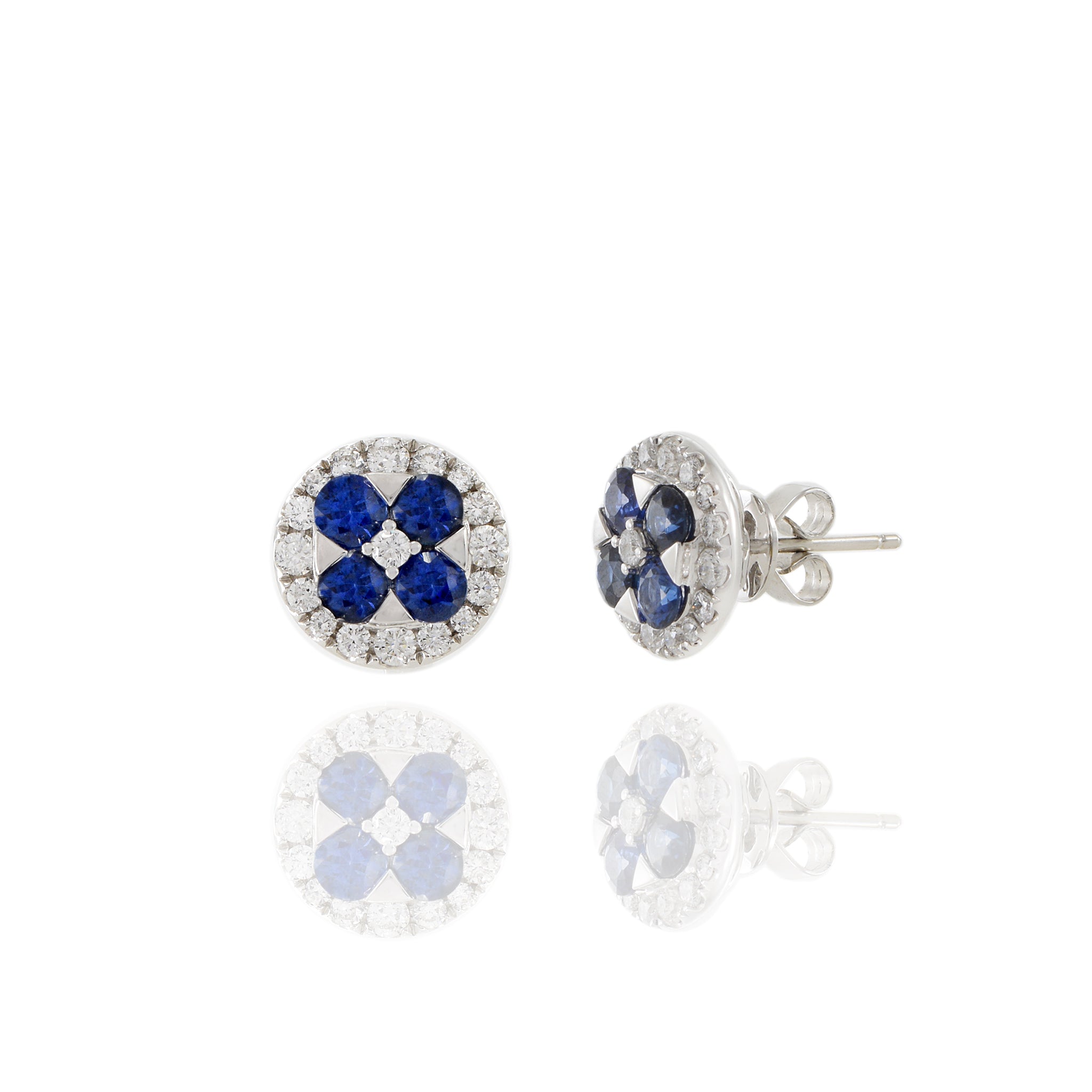 18KT White Gold Blue Sapphire And Diamond Earrings