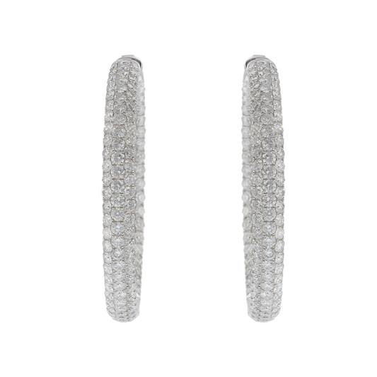 18KT White Gold In-and-Out Hoop Earrings with Round Cut Diamonds